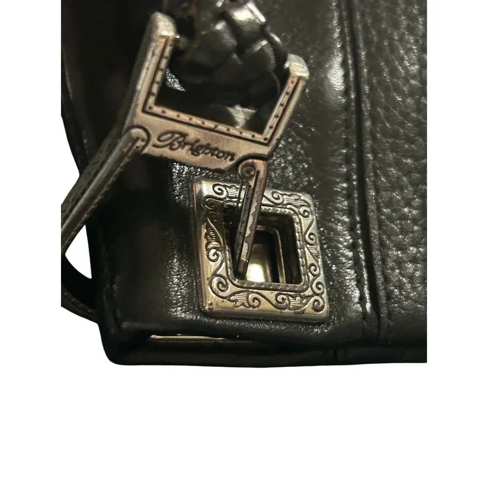 Brighton Blk Pebbled Leather Braided‎ Strap Shoulder Bag Silver Hardware A470285